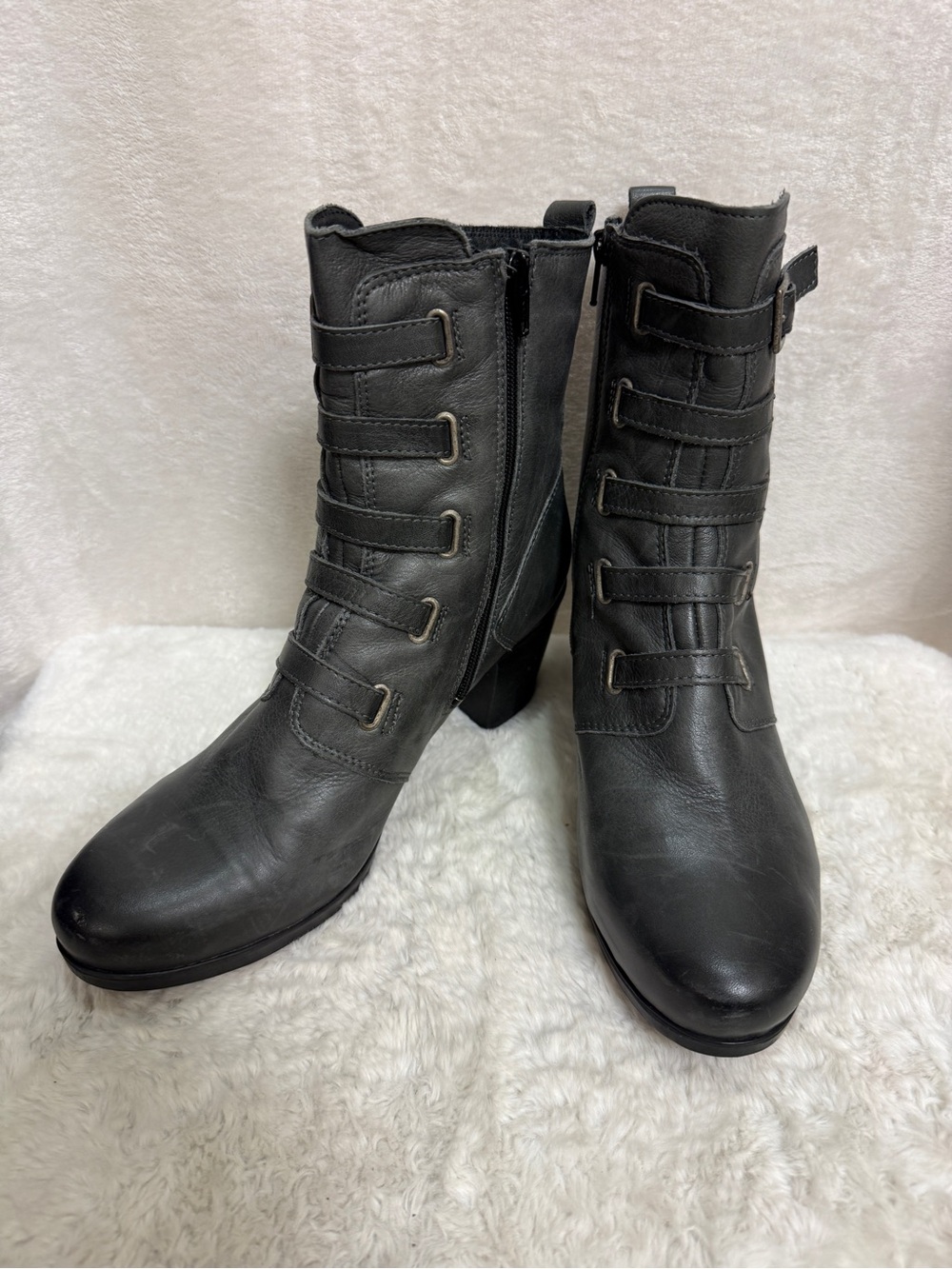Eric Michael Gray Strapped Mid-Heel Ankle Boots